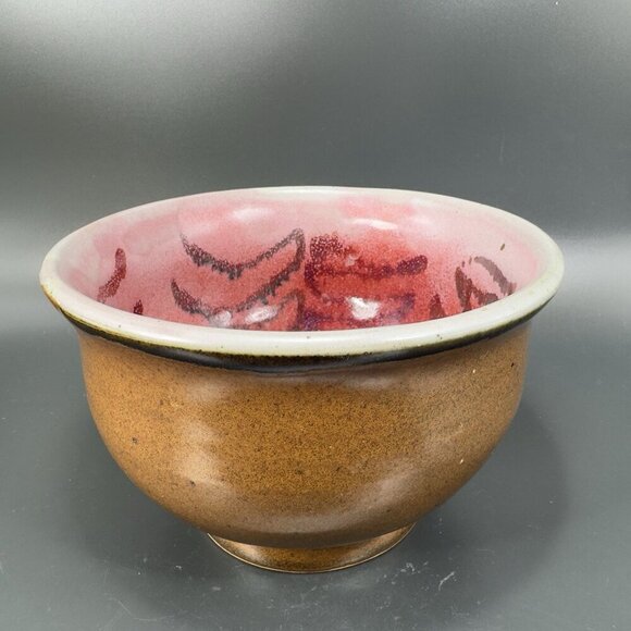 Vintage 1980s Hand Made Stoneware Pottery Footed Dish Bowl Artist Signed Heavy - Picture 14 of 16